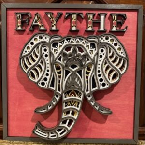 3D Mandala Elephant Custom Name Frame